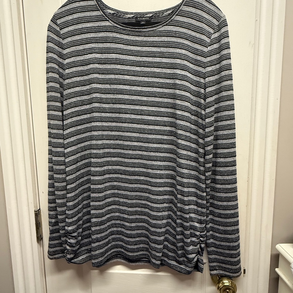 Talbots Gray and Black Striped Long Sleeve Tee